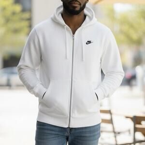 Nike Club Mens L Fleece Athletic Full Zip Hoodie Jacket FN3861 White NWT